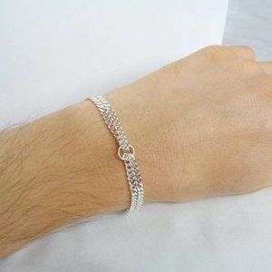 Real Silver Double Curb Bracelet, 925 ITALY SOLID Sterling Silver Cuban Link 3mm